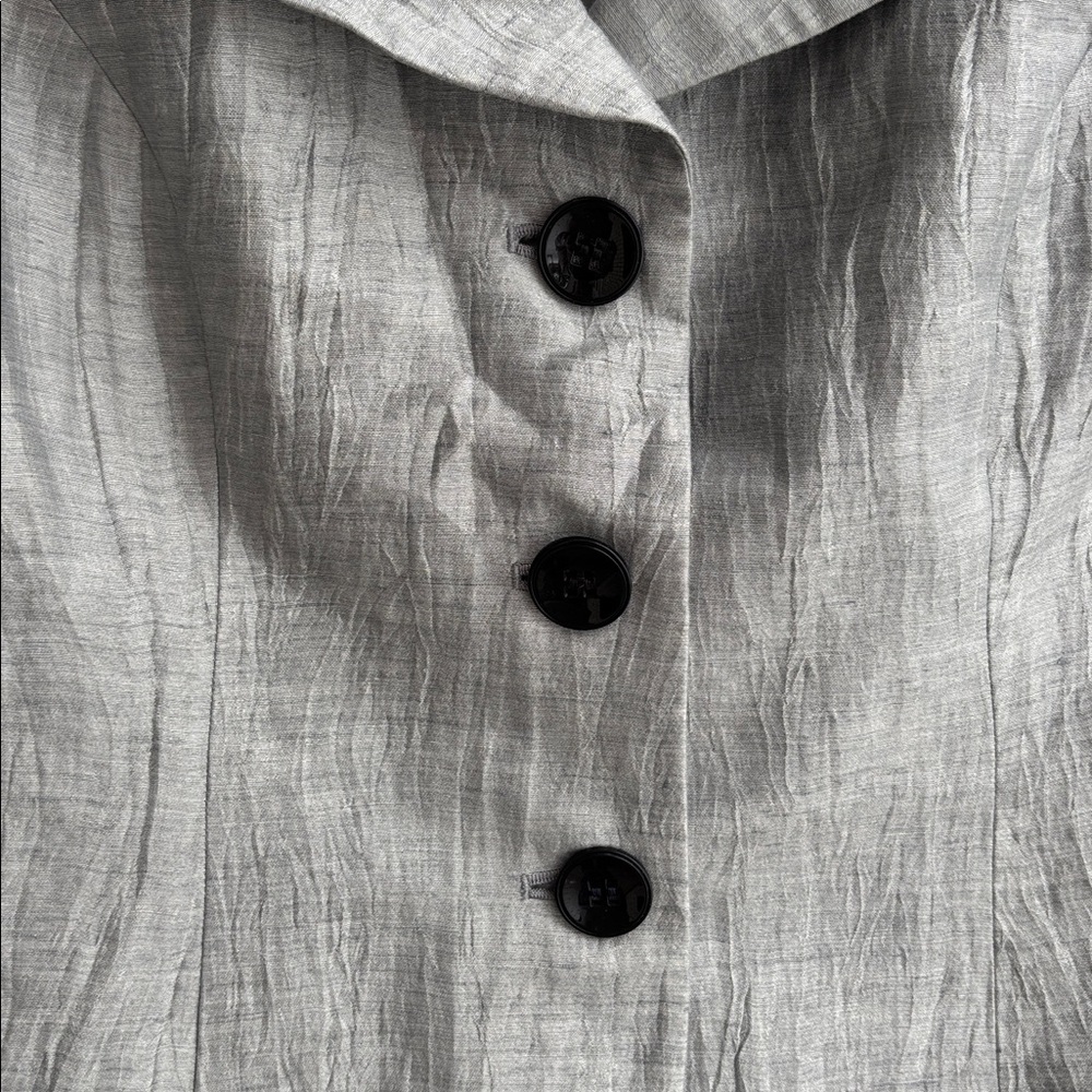 Precis Petite Gray/Silver Linen Blend Blazer with Double Collar and 3/4 Sleeves - Picture 3 of 7